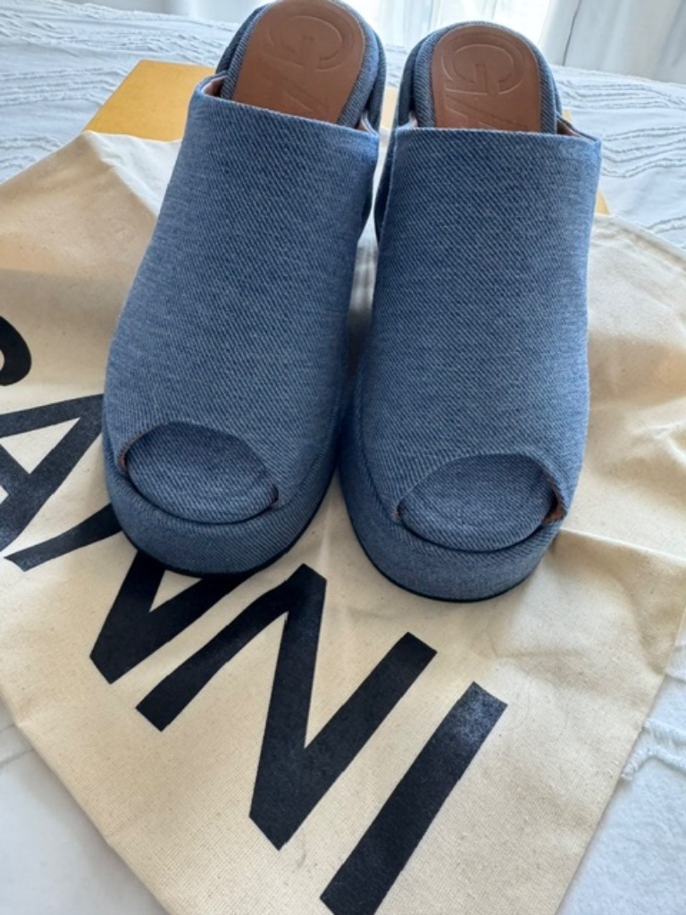 Ganni Platform Denim Mules - New - Size 37